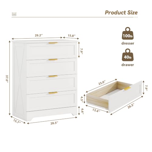 White 4 Drawer Dresser for Bedroom, Modern Chest of Drawers, view 3