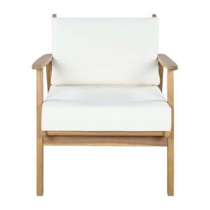 Arber Acacia Wood Lounge Chair Outdoor with Removable Cushion, Solid Wood Patio Accent Chair with Cushion, Patio Furniture Set Sofa Chair, Beige+Light Teak