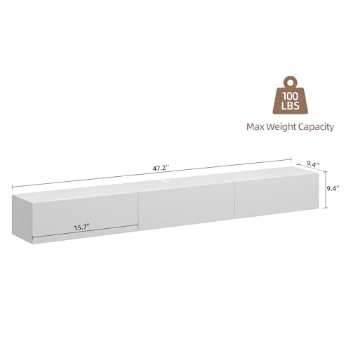 47'' Floating TV Stand,High Gloss Wall Mounted TV Console,White, view 3