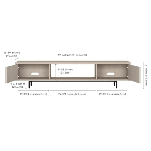 Fluted TV Stand for TVs up to 78" with 2 Ribbed Side Storage Cabinets and Open Center Storage for Living Room, Family Room, or Office, Beech White