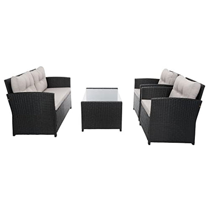 SAFAVIEH Outdoor Collection Vellor Black/Light Grey Cushion 4-Piece Conversation Patio Set