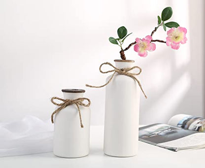 Modern Farmhouse Decor - Set of 3 White Vases, Decorative Centerpiece Accent, Ceramic Tabletop Decor for Farmhouse Living Room