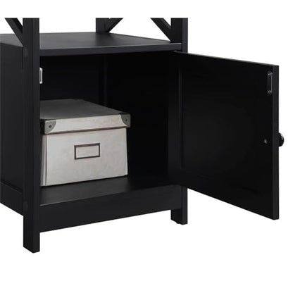 Oxford End Table with Storage Cabinet and Shelf, Cherry/Black