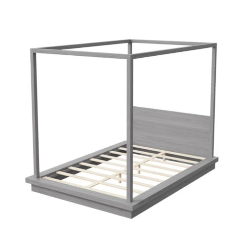 Queen Size Canopy Bed with Headboard (Gray), view 8