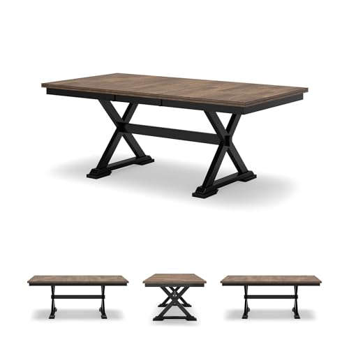 Signature Design by Ashley Wildenauer Dining Extension Table, 18" Self-Storing Butterfly Leaf, Hardwood Solids, Mango Veneer & MDF Substrate, Seats 6 to 8 for Kitchens, Black & Dark Brown, 78"