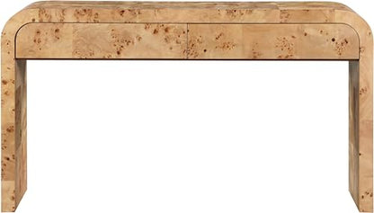 Meridian Furniture 269-S Cresthill Collection Mid-Century Modern Console Table with Ash Burl Wood, Natural Ash Finish, Curved Art Deco Design, 54" W x 14" D x 30" H, Natural