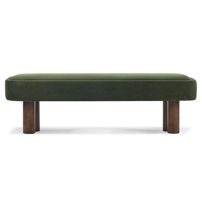 60.04" Green Upholstered Dining Bench with Walnut-Finished Rubberwood Legs – Fabric Seating Bench for Kitchen, Dining Room, Living Space, Supports 250 lbs
