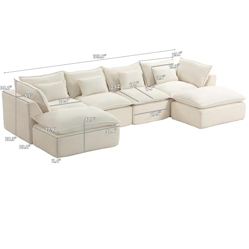 Boneless Couch Sectional Sofas Cloud Couches for Living Room | Loveseat L U Shaped Modern Modular Cloud Sofa with Pillows and Ottoman for Bedroom