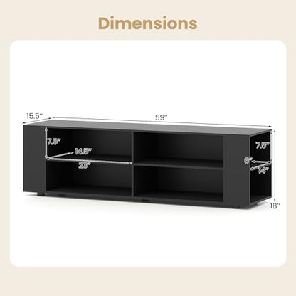 Wood TV Stand for TVs up to 65 Inch Flat Screen, Modern Entertainment Center with 8 Open Shelves, Universal TV Storage Cabinet for Living Room Bedroom, TV Console Table (Pure-Black)