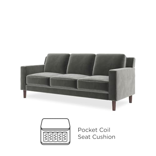 Brynn 3 Seater Upholstered Sofa, Living Room Furniture, Gray Velvet