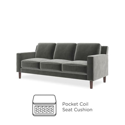 Brynn 3 Seater Upholstered Sofa, Living Room Furniture, Gray Velvet