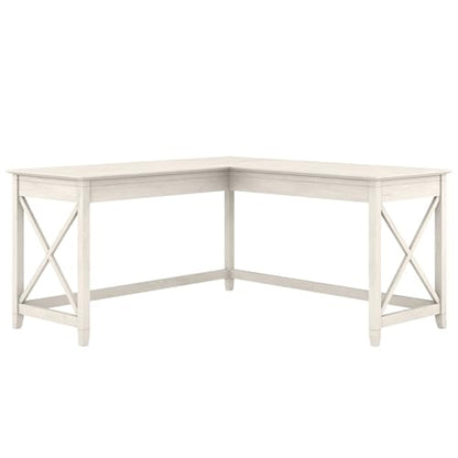 Key West 60W Modern Farmhouse L Shaped Desk in Linen White Oak, 60-Inch Corner Computer Table for Home Office Workspace