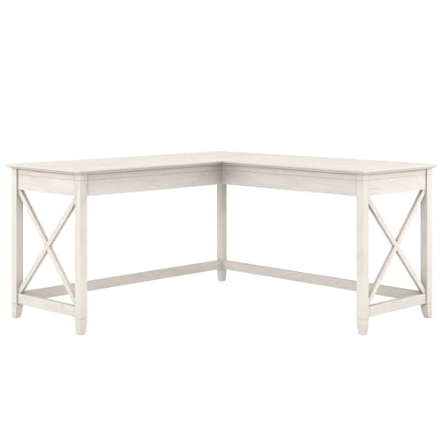 Key West 60W Modern Farmhouse L Shaped Desk in Linen White Oak, 60-Inch Corner Computer Table for Home Office Workspace