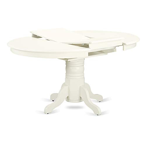 AVEL7-LWH-07 7 Piece Modern Dining Table Set Consist of an Oval Wooden Table with Butterfly Leaf and 6 Gray Linen Fabric Parsons Dining Chairs, 42x60 Inch, Linen White