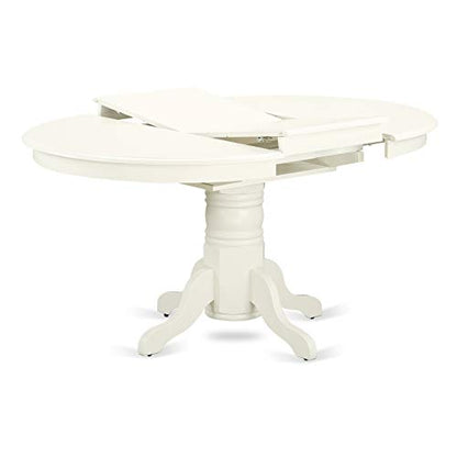 AVEL7-LWH-07 7 Piece Modern Dining Table Set Consist of an Oval Wooden Table with Butterfly Leaf and 6 Gray Linen Fabric Parsons Dining Chairs, 42x60 Inch, Linen White