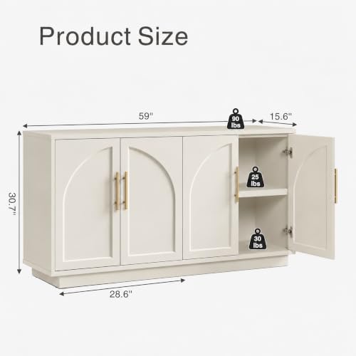 Arden 118" W Modern Sideboard Buffet Cabinet with Storage, Beige Grey, view 3