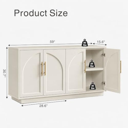 Arden 118" W Modern Sideboard Buffet Cabinet with Storage, Beige Grey, view 3