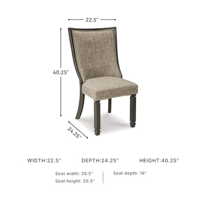 Signature Design by Ashley Tyler Creek Dining Room Chairs, Set of 2, Upholstered Host Chair with Solid Wood Frame, Urban Farmhouse Seating for Kitchens, Textured Black and Grayish Brown