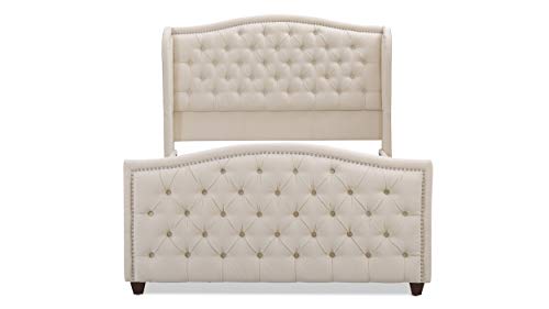 Jennifer Taylor Home Marcella Upholstered Shelter Headboard Bed Set, Queen, Sky Neutral Beige Polyester