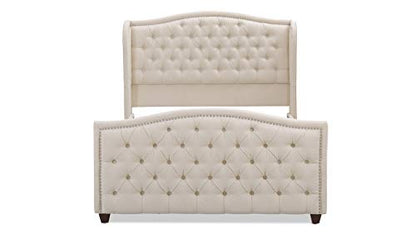 Jennifer Taylor Home Marcella Upholstered Shelter Headboard Bed Set, Queen, Sky Neutral Beige Polyester