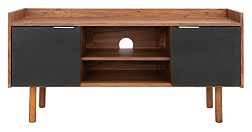 SAFAVIEH Diara TV Stand for up to 55" Flatscreen – Walnut & Black, 2 Doors with Interior Storage, 2 Open Shelves, Entertainment Media Console (MED9603B)