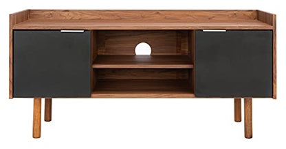 SAFAVIEH Diara TV Stand for up to 55" Flatscreen – Walnut & Black, 2 Doors with Interior Storage, 2 Open Shelves, Entertainment Media Console (MED9603B)