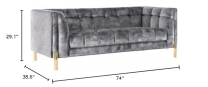 Luxury Modern Mid-Century Square Tufted Velvet Small Sofa for Living Room Bedroom Furniture, 74”W Loveseat, Deep Grey