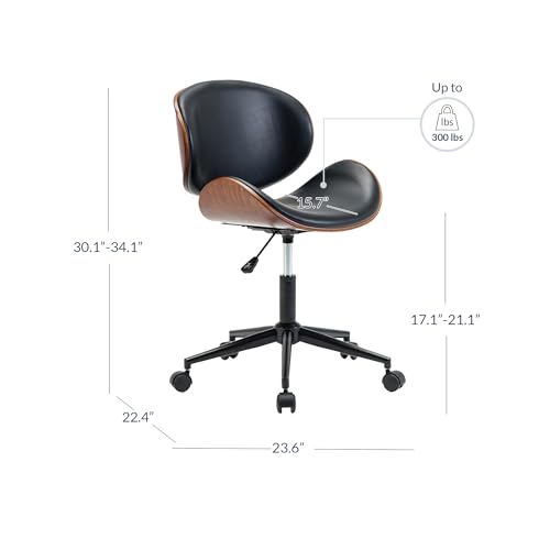 Mid Century Modern Shell Chair, Classic Tripod Design Walnut Plywood Faux Leather Upholstered Lounge Armless Chair for Living Room Reading Lounge,Black