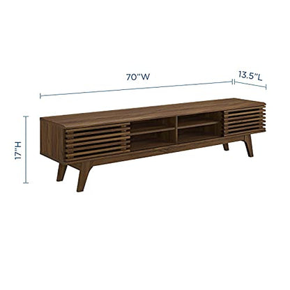 Render 70" Mid-Century Modern Low Profile Media Console Entertainment TV Stand in Walnut Walnut