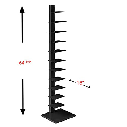 12 shelf Metal Spine Book Tower, Black
