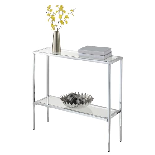 Nadia Chrome Entryway Table 31.5" - Contemporary Modern Sofa Console Table with Storage Shelf, Narrow Minimalist Hall Table for Living Room, Bedroom, Bathroom, Glass/Chrome