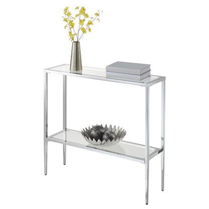 Nadia Chrome Entryway Table 31.5" - Contemporary Modern Sofa Console Table with Storage Shelf, Narrow Minimalist Hall Table for Living Room, Bedroom, Bathroom, Glass/Chrome