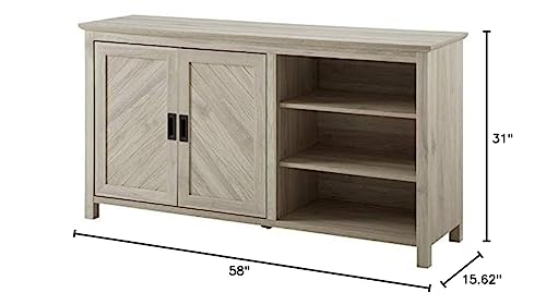 Modern Wood Grooved Buffet Sideboard with Open Storage Entryway Serving Storage Cabinet Doors Dining Room Console, 58 Inch, Birch