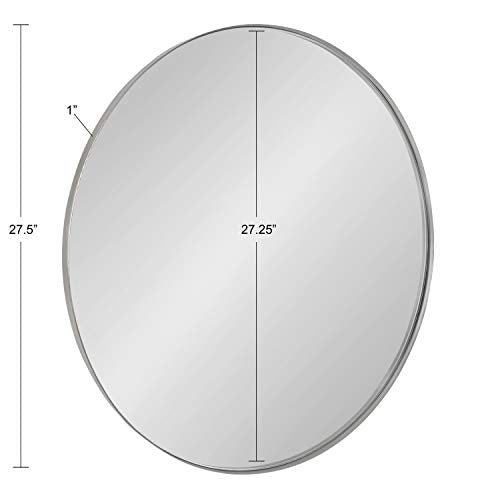 Rollo Modern Round Wall Mirror, 28 inch Diameter, Silver, Beautiful Circle Mirror for Wall