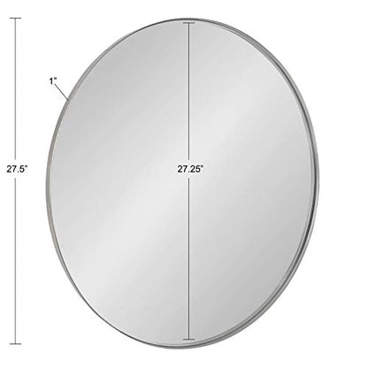 Rollo Modern Round Wall Mirror, 28 inch Diameter, Silver, Beautiful Circle Mirror for Wall