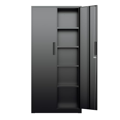72" Storage Cabinet,2 Locking Doors & 4 Adjustable Shelves,Tall Cabinets,Heavy Duty Steel Cabinet for Home, Office, Warehouse, School (Black)