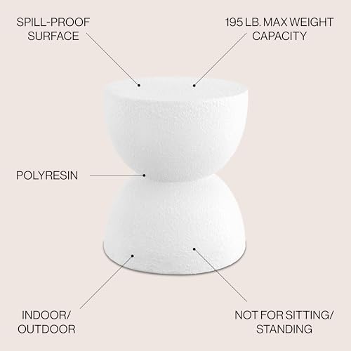 Greta 18" Hourglass Side Table, White Frosted | Indoor/Outdoor, Textured Polyresin Finish, All-Weather Modern Drink Stand, Plant Pot Pedestal, No Assembly Required