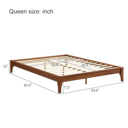Modern Bamboo Japanese Joinery Queen Bed Frame, Tools Free, Brown, view 3