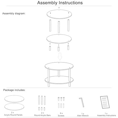 Acrylic Round Coffee Table, 23.6" Wide Modern Tea Table with Storage Shelf, 2-Tier Circle Center Table for Living Room, Office Reception and Apartment (Clear)