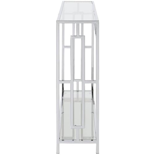 Town Square Chrome Console Table 42" - Contemporary Modern Sofa Table with Storage Shelf, Narrow Entryway Hall Table for Living Room, Bedroom, Bathroom, Glass/Chrome