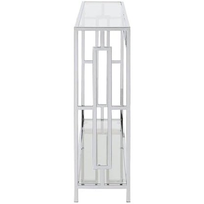 Town Square Chrome Console Table 42" - Contemporary Modern Sofa Table with Storage Shelf, Narrow Entryway Hall Table for Living Room, Bedroom, Bathroom, Glass/Chrome