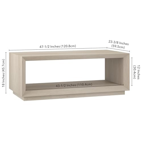 48" Rectangular Coffee Table with Open Storage Shelf for Living Room, Family Room, or Office, Beech White