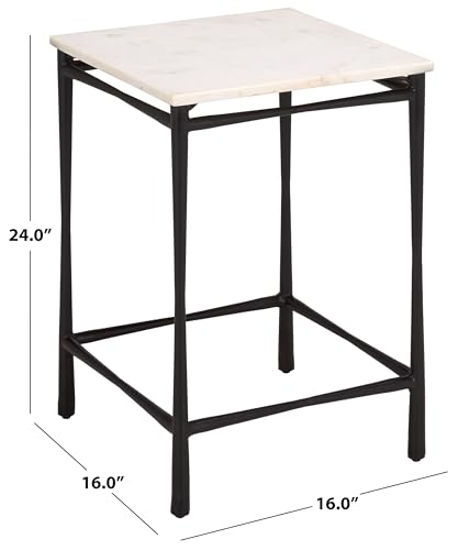 SAFAVIEH Furniture - Nadezhda Accent Table - White & Black - Marble Top Metal Side Table - Square Top Modern Design - Fully Assembled - Ideal for Living Room, Bedroom, 16"W x 16"D x 24"H (ACC3756A)