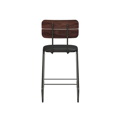 Modern 2-Piece Minimalist Counter Stools with Wooden Back, Set of 2, Black