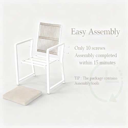 Outdoor Patio Dining Chair, All-Weather Woven Rope Outdoor Chairs Set of 2, Sturdy Steel Frame, 400 lbs, Ergonomic Backrest, Removable Breathable Cushion, for Patio & Garden, White