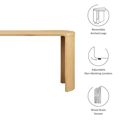 Aspect 60 Inch Oval Console Table in Oak with Reversible Arched Legs - Modern Oval Wood Narrow Entryway Table - Curved Profile Design Thin Sofa Table for Hallway or Living Room