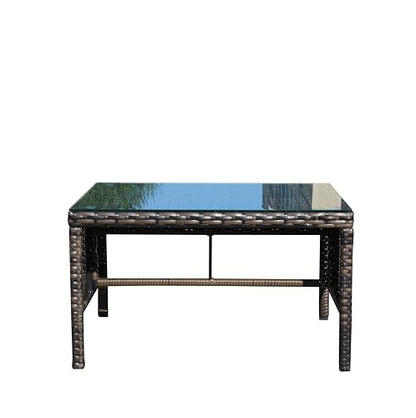 Coffee Table Outdoor Patio Furniture, Tempered Glass Top, Wicker Design, Brown, 30.75x17.5x15 Inch, Water Resistant, Assembly Required