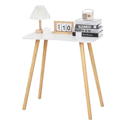 White Side Table, Small Table Stand for Living Room Bedroom Office, Modern Solid Wood End Accent Table with Spacious Desktop