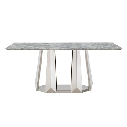 Marble Dining Table for 6 People, 70'' Rectangle Faux Marble Dining Table with Mirrored Stainless Steel Base, Large Size Marble Kitchen Table (Silver,Grey)(only Table)