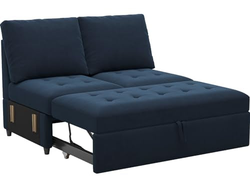 Pull Out Sofa Bed Module Part for Modular Sectional Sleeper Sofa Armless Loveseat with Pull Out Bed for Sectional Couch Blue